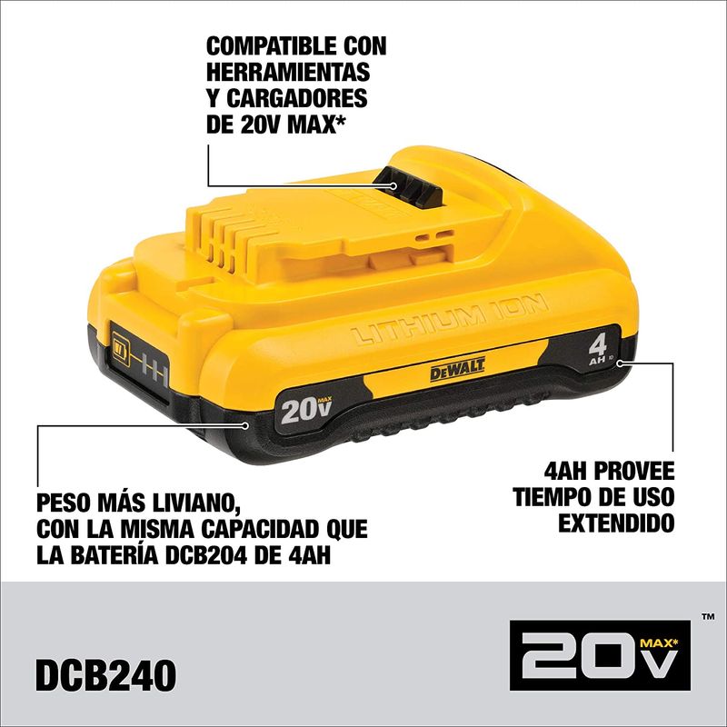 BATER A COMPACTA DE 20V MAX DE 4AH DCB240 DEWALT