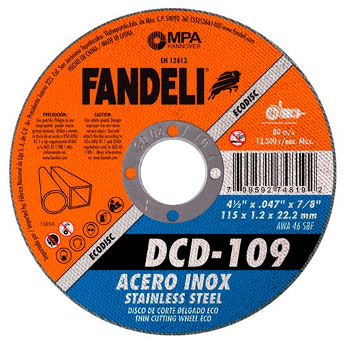 DISCO DE CORTE DELGADO ACERO INOX 4 ½” 74819 FANDELI